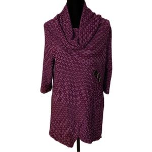 💜THOMAS & OLIVIA PURPLE BLACK WEAVE COWL NECK ASYMMETRICAL TUNIC💜